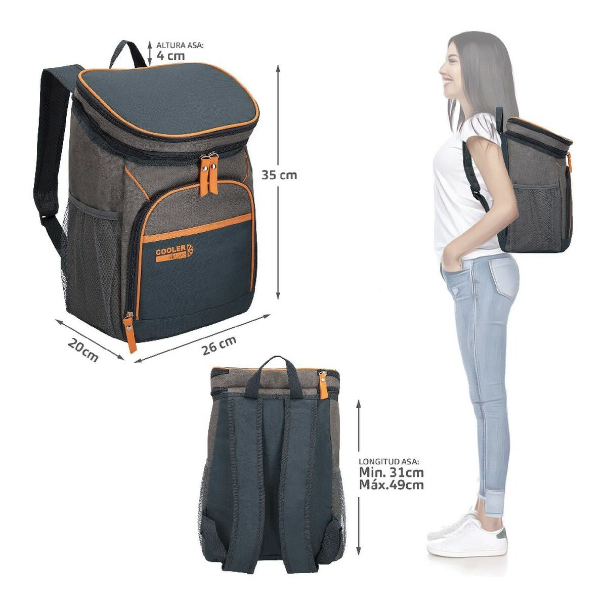 Cooler Backpack Colorbaby 80790 Grey 15 L 26 x 20 x 39 cm (26 x 20 x 35 cm)