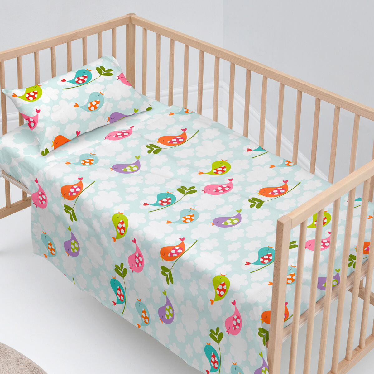 Cot Bedding Set HappyFriday Mr Fox Little Birds Multicolour Baby Crib 2 Pieces