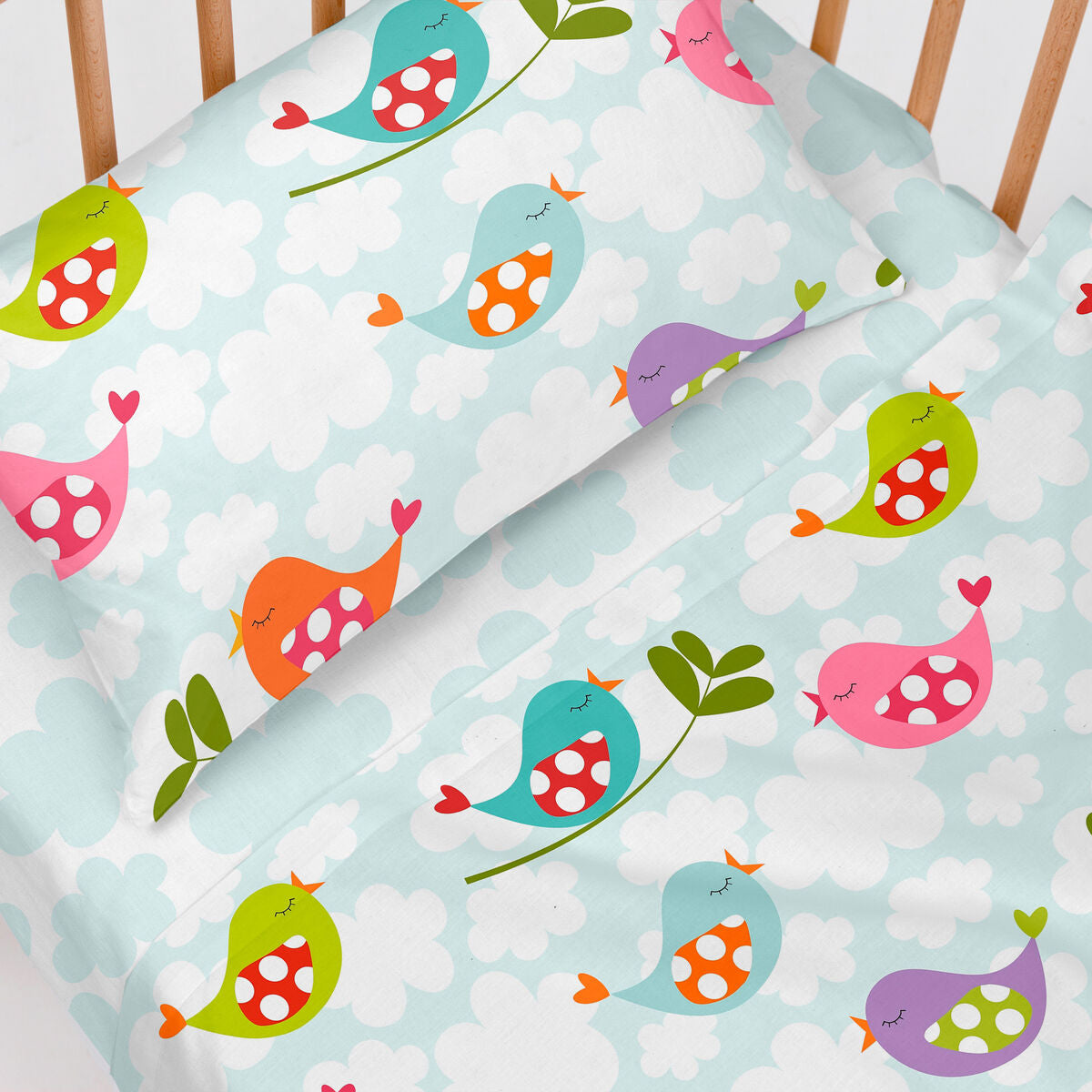 Cot Bedding Set HappyFriday Mr Fox Little Birds Multicolour Baby Crib 2 Pieces