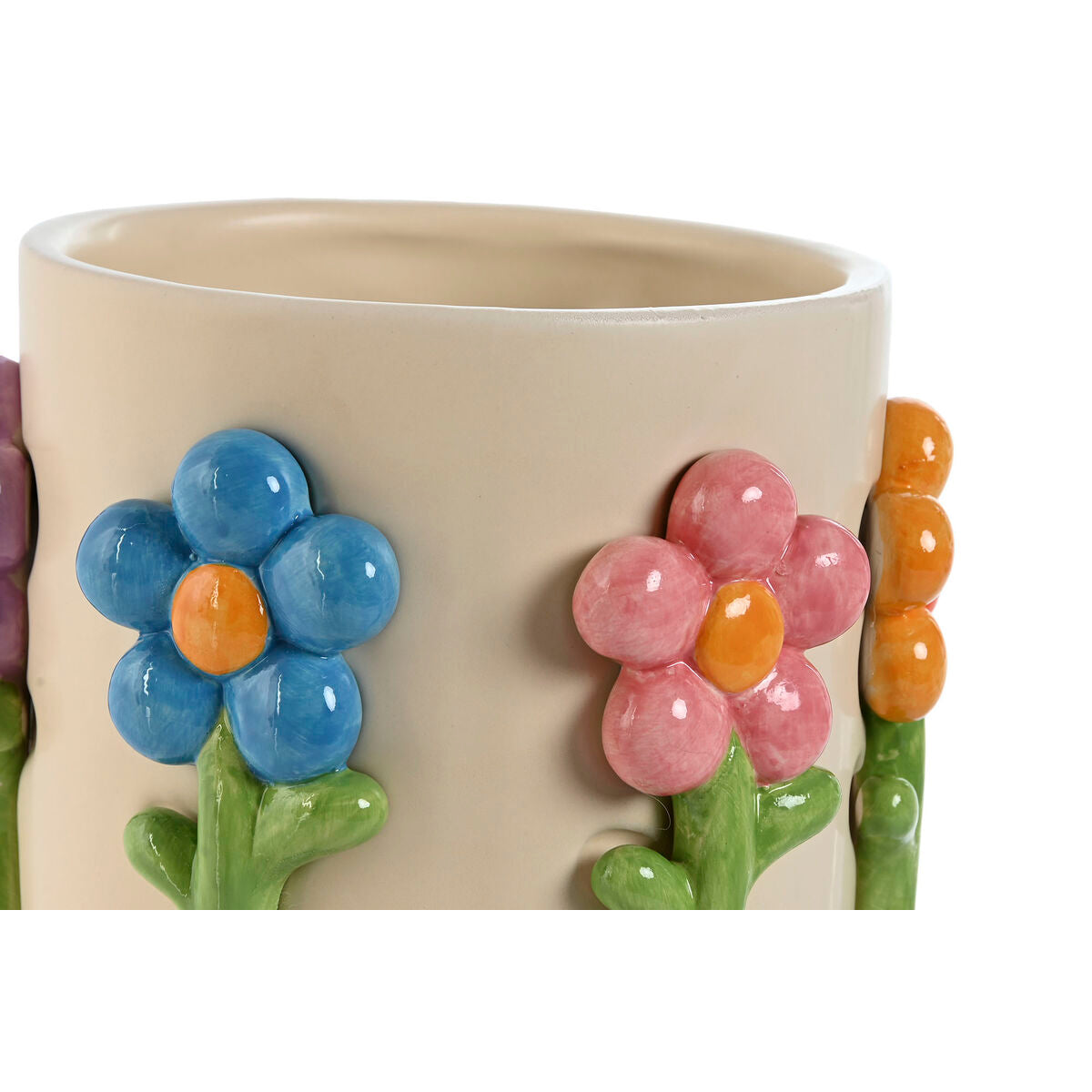 Planter Home ESPRIT Multicolour Cream Dolomite Flowers 20 x 20 x 18 cm