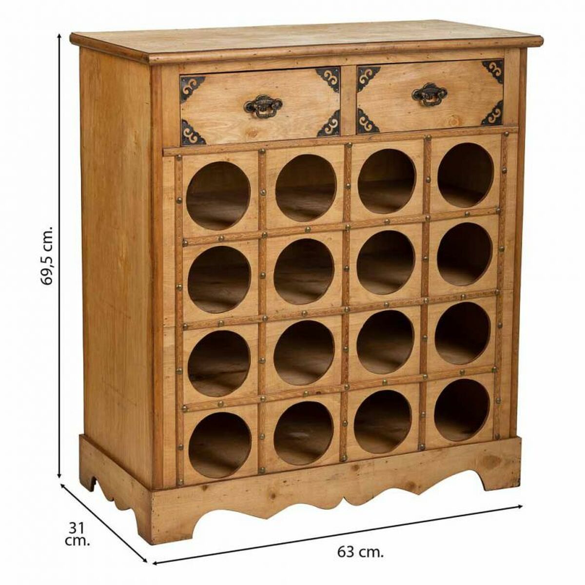 Bottle rack Alexandra House Living Brown Wood Metal 31 x 69 x 63 cm Furniture 2 drawers 16 bottles