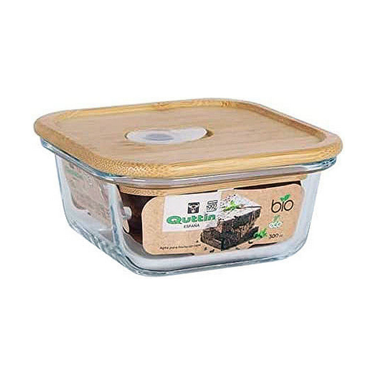 Lunch box Quttin 104724 Bamboo 18 x 18 x 7,2 cm 1,1 L Borosilicate Glass