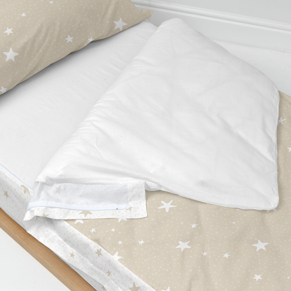 Quilt Cover without Filling HappyFriday Basic Kids Little star Beige 90 x 200 cm