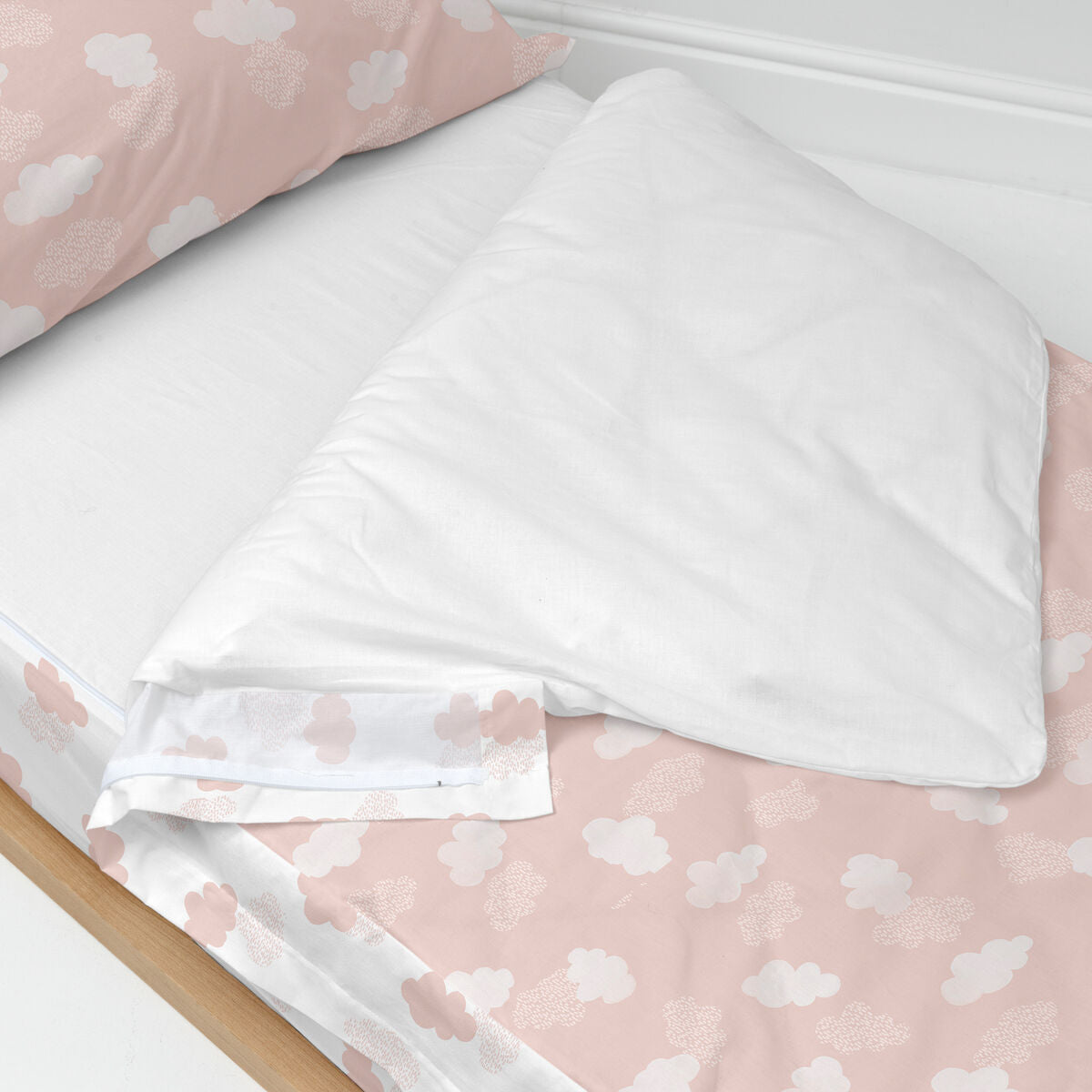 Quilt Cover without Filling HappyFriday Basic Kids Clouds Pink 90 x 200 cm