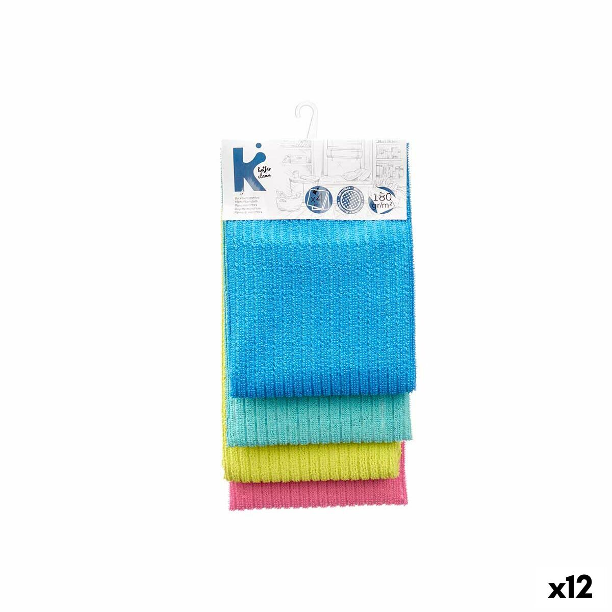 BigBuy Home - Set of Cloths, Blue, Green, Pink Turquoise 40 x 60 cm (12 Units)